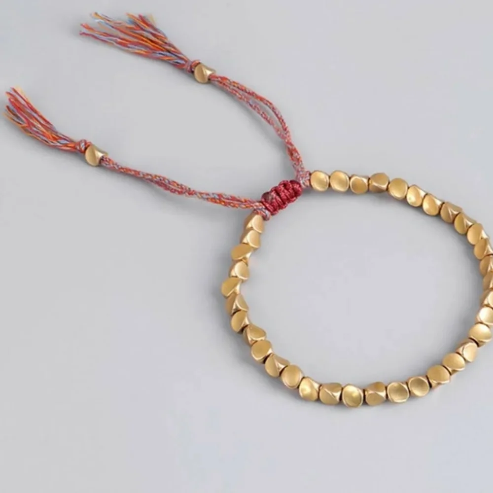 🌟 🕉 Tibetan Buddhist Copper Beaded Rope Bracelet - Picture 3 of 6